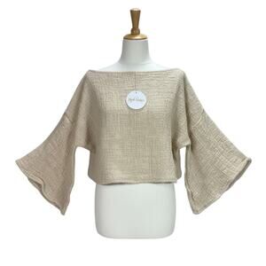 Myrah Penaloza Handmade Cotton Boat Neck Crop Top Spirit Poncho Natural S NWT